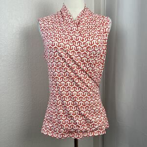 J Mclaughlin Top Womens Medium Coral White Geometric Catalina Cloth Resort Beach